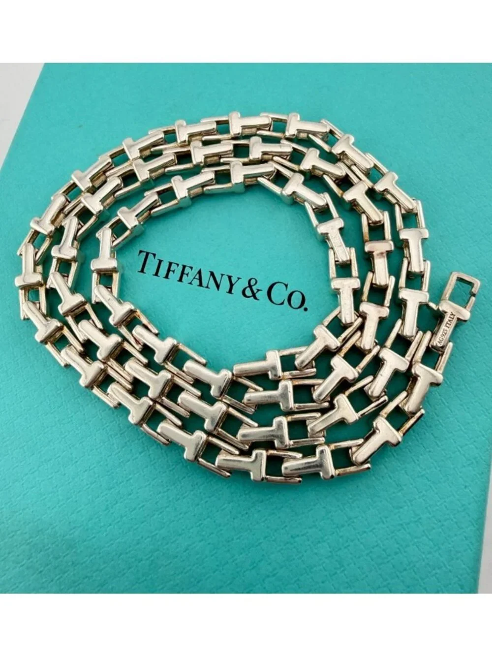 Tiffany & Co. Narrow T Link Chain Necklace Sterling Silver 20in 39g Retired